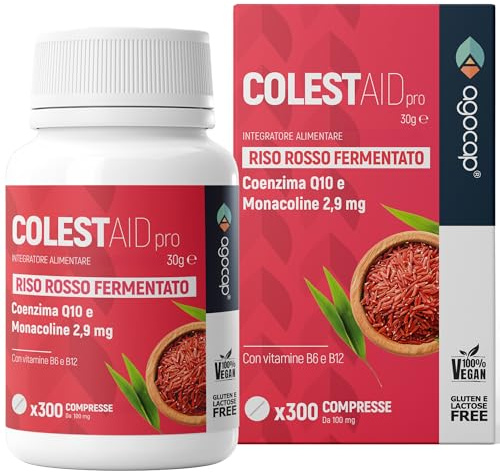 Riso Rosso Fermentato Colesterolo, 300 COMPRESSE. Colesterolo Integratori con Coenzima q10. Moacolina K - 2,9mg. Riso Rosso Fermentato, Acido Folico e Vitamina b6 - Colestaid Pro