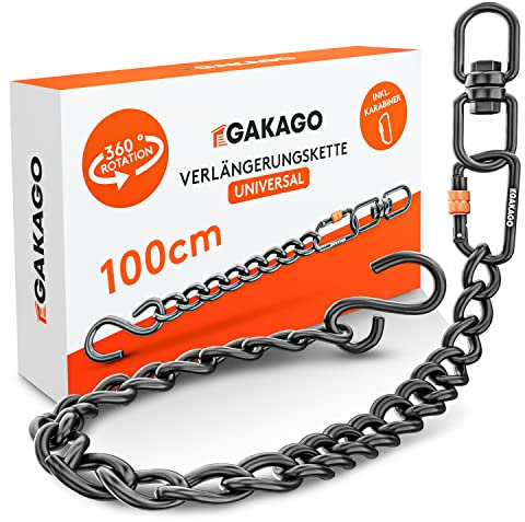 Gakago Chaîne de rallonge pour Fauteuil Suspendu, balançoire, Support pour Sac de Frappe - Chaîne en Acier avec Crochet en S, émerillon et Mousqueton - Aussi pour l'extérieur