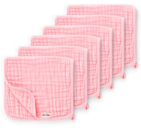 Maliton Baby bomullsmuslor, 6 stycken 50 x 25 cm babymusslar, 6 lager av vattenabsorption och mjukhet babygetter, känslig hud för nyfödda, presentset (Rosa, 50x25 cm)