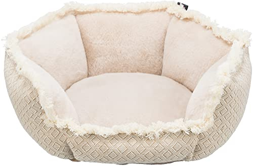 Trixie Hundebett Boho, weich & waschbar, Plüschdetails – 80 x 80 cm, beige | Gemütliches, weiches Liegekissen – für mittelgroße Hunde, rutschfester Boden, waschbar und pflegeleicht