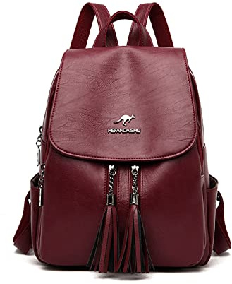 NICOLE & DORIS Rucksack Damen Elegant Rucksack Anti Diebstahl Rucksackhandtaschen PU Leder Rucksäcke Wasserdichter Schulrucksack Daypack für Reisen Freizeit Arbeit Burgundisch