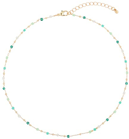Bohemian Bead Choker Necklace, Summer Beaded Necklace Aesthetic Green Cubic Crystal Necklace Beach Jewelry Prom Party Festival Accessory for Teens Girls Women