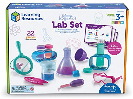 Learning Resources Primary Science Lab Set for Kids, Pink, Science Experiment Kit with 10 Experiments, Preschool STEM Toys, Beakers, Magnifying Glass, Funnel, Pipette, Ages 3+