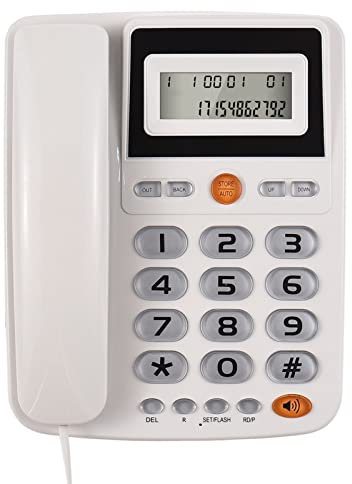 Sunydog Teléfono con Cable de botón Grande para Personas Mayores,Teléfono Fijo con Cable de Escritorio,Teléfono con Pantalla LCD Funciones de Flash/rellamada/Manos Libres Puertos duales,Blanco