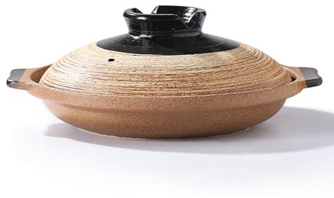 Cocotte en céramique en terre cuite avec couvercle pour dîner et fête, casserole pour riz, ragoût, soupe, vapeur, cuisson et service au four - Résistante à la chaleur (peu profonde - 1,05 l)
