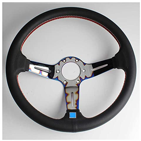 Sportlenkrad,Drifting Steering Wheel,Lenkrad Universalauto 14inch verbrannt Blaues echtes Leder Tuning Sport Drift Lenkrad(C)