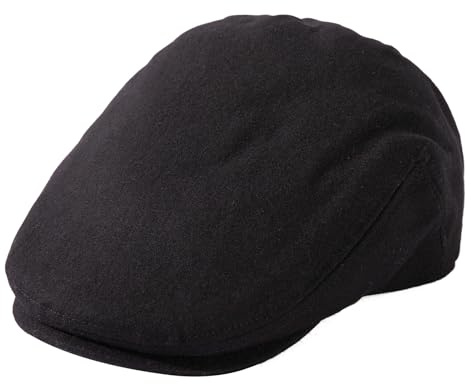 TOP-EX Schiebermütze Wollmischung Flatcap Herren Newsboy Schirmmütze Baskenmütze Cap Vintage Cap Barrett Ivy Gatsby Tweed Beret Peaked Caps für Golf Driver Schwarz L