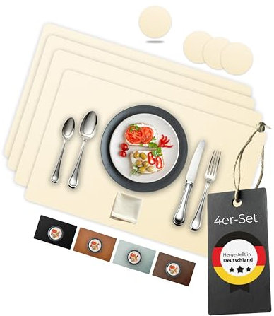 Lederfabrik Garnier® Tischsets Abwaschbar 4er-Set – Nachhaltig, Stabil & rutschfest – Hochwertiges recyceltes Leder, Made in Germany (Beige)