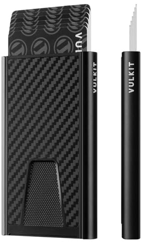 VULKIT Kreditkortshållare i aluminium RFID-blockering, smal POP UP plånbok för män, Kolsvart, No Clip, Minimalistisk