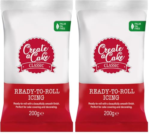 Create A Cake Ready To Roll Icing | White Fondant Icing | Palm Free Sugar Paste For Cake Decorating, Cupcakes, Cookies, Cakes - 200g (Pack of 2)