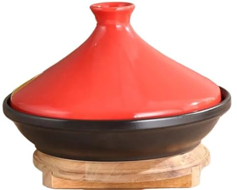 CVNIMV Casserole Dish High Temperature Resistant Steamed Vegetable Tower Base Casserole Soup Ceramic Casserole Cooker Tagine Cooler (Red 20cm)