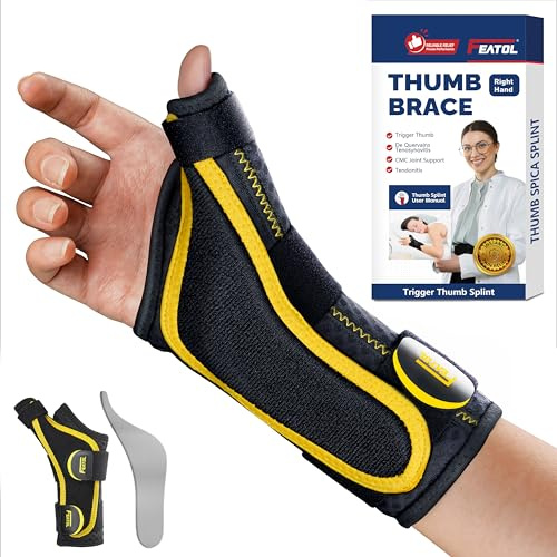 FEATOL Thumb Brace Right Hand - Ergonomic Support for Trigger Thumb, De Quervain's Tenosynovitis, Lightweight Wrist Brace for Carpal Tunnel, Size S/M, 5-6.5