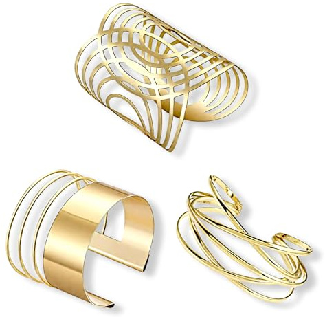 Cjytdkj Gold Cuff Bracelet, 3pcs Gold Bangle Wide, Open Metal