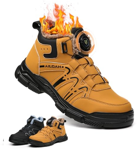 Aohuyergai Chaussures De Sécurité Hommes Femmes Hiver, Botte De Securité Garder au chaud Confortables, Chaussures De Travail Embouts En Acier Légère, Semelle antidérapante Jaune 39 EU