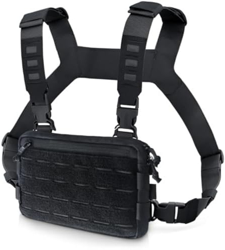 Tacticals Chest Rigs Pack Herren, Lauf-Brusttasche mit Schlaufe vorne, für Outdoor-Workouts, Schwarz