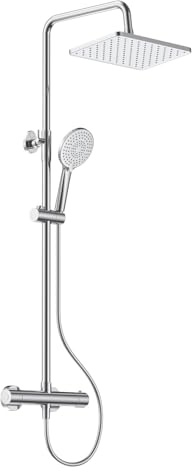 YEAUPE PRO Système de douche avec robinet thermostatique, en acier inoxydable chromé, avec douche à effet pluie carrée de 30 x 20 cm, 3 types de jets, douchette à main et barre de douche réglable en