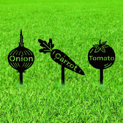 WADORN 3 Piquet Décoratif en Métal Jardin pour Fête Autour des Légumes Étiquettes Décorative pour Plants D'Oignons Carottes Tomates Piquets Résistants à RouilSilhouettes pour Jardin Terrasse Pelouse