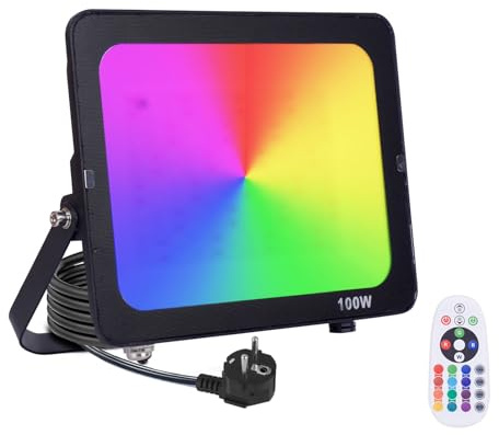 Fosingut RGB Focos Led Exterior,100W Foco Proyector LED Exterior Regulable con Control Remoto,Impermeable IP65 Lámpara RGB Foco Led Interior 16 Colores 4 Modos Para Fiesta,Jardin,Navidad,Paisaje Deco