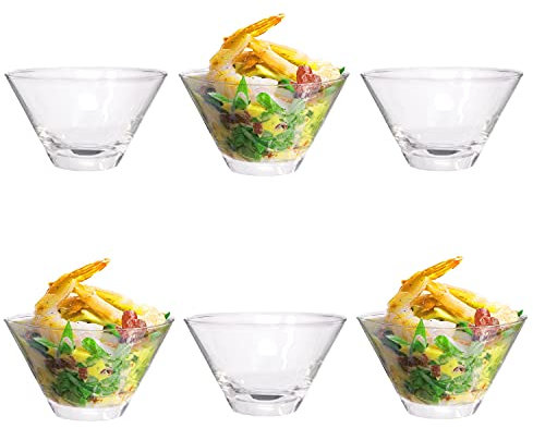 GK Global Kitchen Set of 6 Glass Prawn Cocktail Bowls Dishes Appetizer Prawn Cocktail Starter Serving Glasses Appetiser Prawn Seafood Shrimp Salad Cocktail Nibbles Glass Bowls Stackable, 265ml