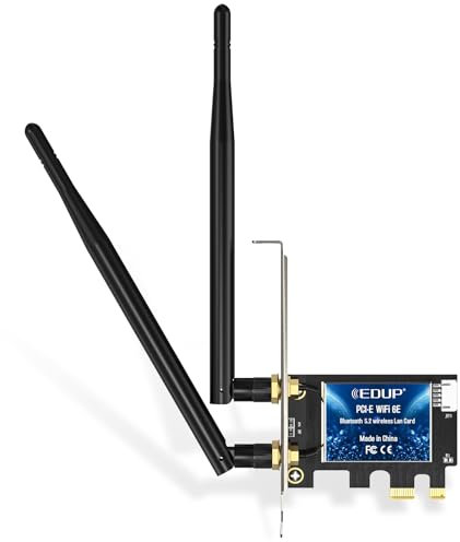 EDUP WiFi 6E Bluetooth 5.3 PCIE WLAN Karte Intel AX210 5400Mbit/s WLAN Netzwerkkarte Adapter, 802.11AX DualBand 2.4Ghz/5Ghz Antenne Preiswerter AX210 Chip für PC Desktop Windows 10&11 64-Bit
