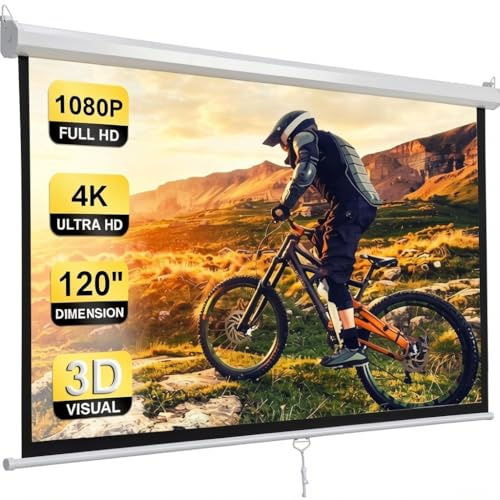 Smartxchoices 120 HD Manual Projector Screen 1:1 Format with Auto Lock Anti-Crease Home Theater Office Wall Mounted Ceiling Pull Down Projection 1.1 Gain Matte White,View Size: 84 x 84 inches