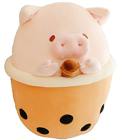 Katutude Bubble Tea Plüschtier Schwein Plüschtier Cartoon Plüsch Puppe Stofftier Spielzeug Teetasse Kissen Geschenke für Kinder Mädchen Geburtstag Weihnachten/30CM