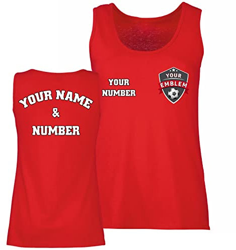 lepni.me Fußball Tanktop mit Dem Emblem Ihres Lieblingsvereins Personalisierter Name und Nummer Individuelles Trikot Fahnenabzeichen Sport Saison 2022-23 (L Rot Mehrfarben)