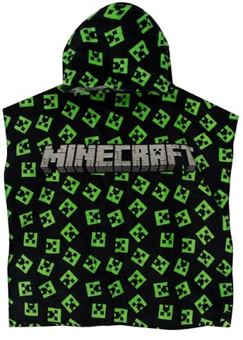 Minecraft Towel For Boys | Kids Poncho Towel | Hooded Bath And Beach Towels | Gamer Swimming Towels | One Size Black