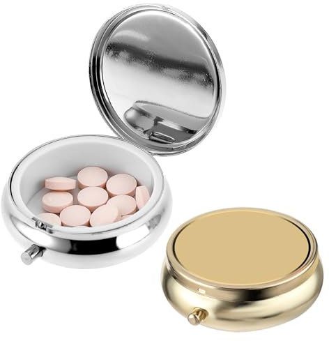 Pillendose 2 Stück Kleine Pillendose Handtasche Oder Tasche Tragbarer Süßer Pillenbehälter Metall Pillendose Dekorativer Halter für Medikamente Vitamine Fischöl Und Nahrungsergänzungsmittel (2 Farben)