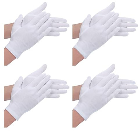 ASFWAGQ weiße Baumwollhandschuhe Halloween Kostüm Handschuhe Weiche Weiße Stoffhandschuhe Handgelenk Handschuhe für Herren Damen Kostüm Verkleidung Cosplay Uniform (4, stück)
