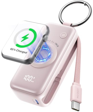 INIU 20W SnapGo Power Bank, 5000mAh Mini Externe Handyakkus for Apple Watch | Mini Powerbank für Apple Watch mit USB-C Kabel, Uhrenständer Reise Gadgets Flugzeug für Apple Watch Ultra 11, iPhone 17 etc