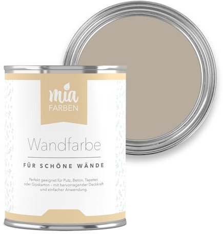 miafarben Wandfarbe für Wände & Tapeten 2,5L - sanfte, matte Farbtöne, hochdeckend (Weiches Sandgrau)