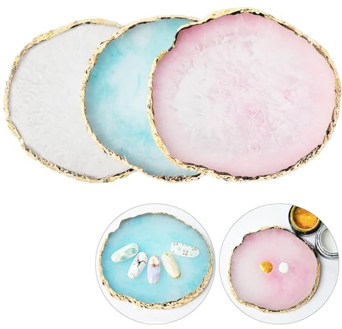 3 Stück Resin Nageldesign-Palette mit Farbmischung & Goldrand – Gel-Farbdisplay für Make-up-Präsentation (Nagelkunst)
