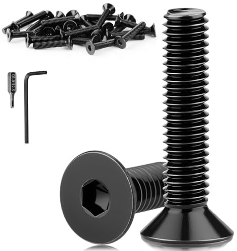 Mbsomnus 60 Pièces Vis Inox M4x25 mm Tête Fraisée Noir Visserie Filetage Complet inoxydable A2 V2A Norme DIN 7991/ISO 10642 Six Pans Creux Boulons Tête Plate pour Réparation Mécanique Meubles