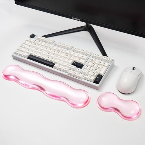 Gel Keyboard and Mouse Wrist Rest Set,Wrist Pad for Computer Keyboard | Pink Wrist Support for Keyboard 60%/68%/75%, Keyboard Cushion, Comfort & Support for Typing and Gaming