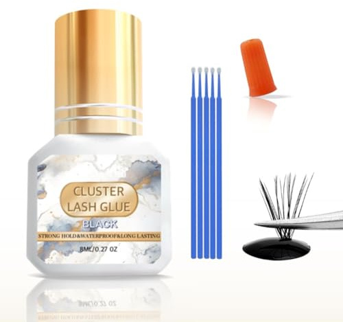 Cluster Lash Glue - 8ML Lash Extension Glue - Black Eyelash Glue for DIY - Long Lasting & Waterproof