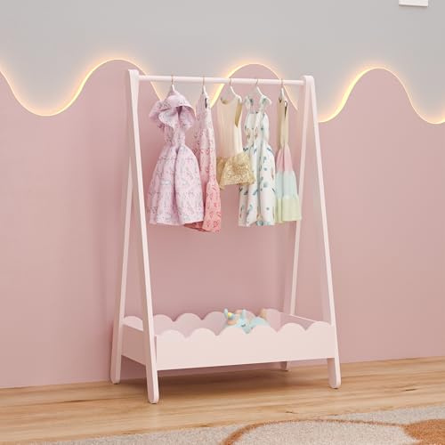 [en.casa] Stand Appendiabiti per Cameretta a Forma di Capanna 99 x 66 x 38 cm Organizzatore Guardaroba a Misura di Bambini con Asta Scomparto Vano Porta Oggetti Abiti - Rosa