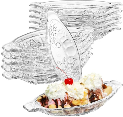 YOUNTHYE 12 platos divididos de plátano, 8 onzas/240 ml, plato de helado de acrílico, cuenco transparente para servir frutas, yogur, postre, brownies, ensalada, aperitivo