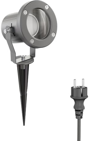 ledscom.de LED Gartenstrahler MIBU anthrazit mit Erdspieß für außen, Edelstahl, inkl. GU10 Lampe (7W, 630lm, 103°, warmweiß)