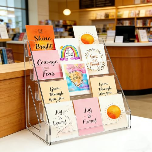 Greeting Card Display Stand,5-Tier Acrylic Clear Tiered Card Display,Card Display Stand for craft fairs,Organizer-Multi-Purpose Shop Display Stands for Craft Market,Retail Counter&Home Studio Display