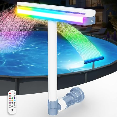 KingSom Fontaine de Piscine avec Lumières Colorées, Fontaine Piscine Cascade Rechargeable avec Télécommande & Bouton, Accessoires de Piscine Hors Sol et Creusées, Fontaine Piscine Réglable-Violet