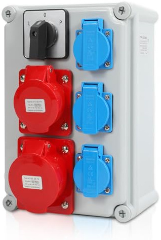 Distributore a parete, 3 x 16A/230V + 1 x CEE 16A 5P+1 x CEE 32A 5P con interruttore a camme L-0-P con spina impermeabile M25, distributore per cantieri