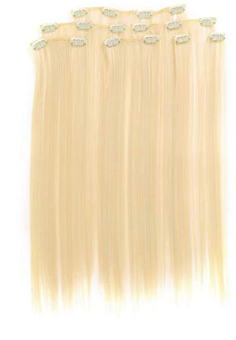 Prettyland 7-teilg SET Statik-frei Clip-In 50cm glatt lang-Haar strähnen Haarteil Haarverlängerung Platin-Blond 613
