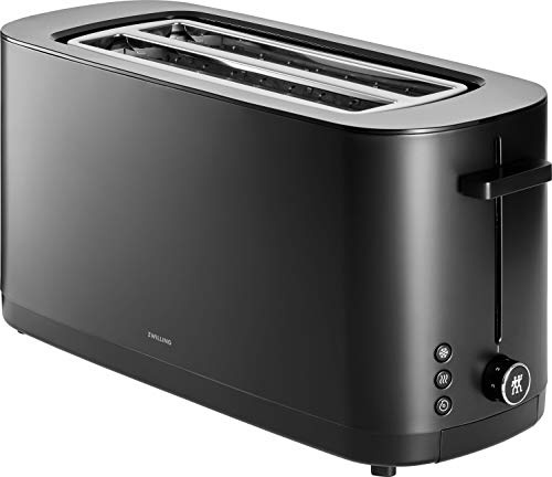 ZWILLING ENFINIGY Toaster with 3 Automatic Programmes, 7 Browning Levels and Shut-Off Function, Long Slot Toaster for 4 Short or 2 Long Slices, Black (without Bun Attachment)