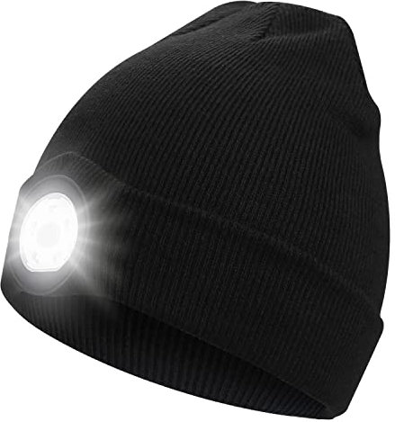 shenkey LED Strickmütze mit Licht, USB wiederaufladbare LED Kopflampe Beanie für Männer - Warme Wintermütze mit Freisprech-Taschenlampe - Ideal für Outdoor-Aktivitäten und als praktisches Geschenk