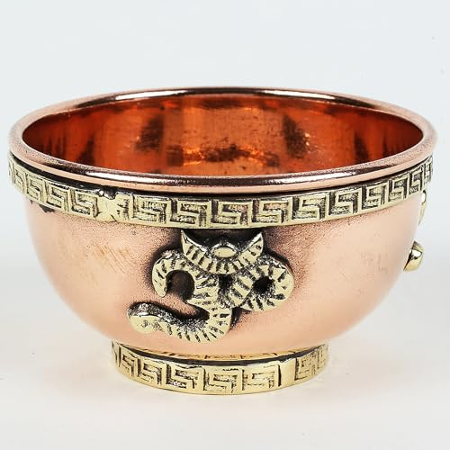Indian Consigners Small Altar Witchcraft Serving, Offering or Smudging Copper Brass Bowl (OM)