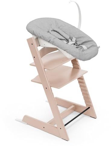 Tripp Trapp Stuhl von Stokke (Serene Pink) mit Newborn Set (Grey) - Für Neugeborene bis zu 9 kg - Gemütlich, sicher & einfach zu verwenden