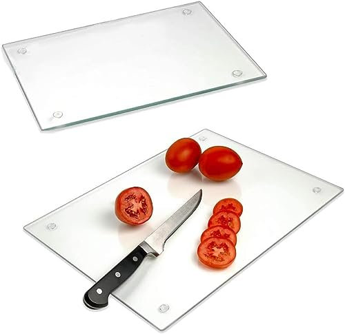 Tamu Tamu Glass Chopping Board - Worktop Saver Kitchen Cutting Board 40x30cm - Clear - Tempered - Pack of 2