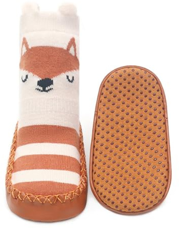 Snegyu Cute Cartoon Animal Pattern Baby Boys Girls Non-slip Cotton Slipper Socks Shoes Baby Moccasins Toddler Shoe Socks 6-12 Months