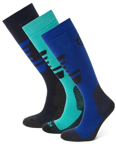 TOG24 Bergenz 3 Pack Ski Socks - Padded With Targeted Cushioning, Non-Slip Grip Cuffs, Reinforced Toe & Heel, Elastic Arch & Ankle Support for Kids